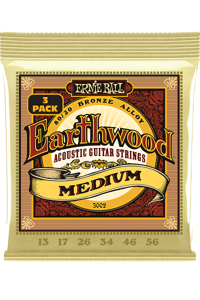 ERNIE BALL Earthwood 3002 Bronze Medium 13-56 – Pack de 3 jeux de cordes guitare acoustique