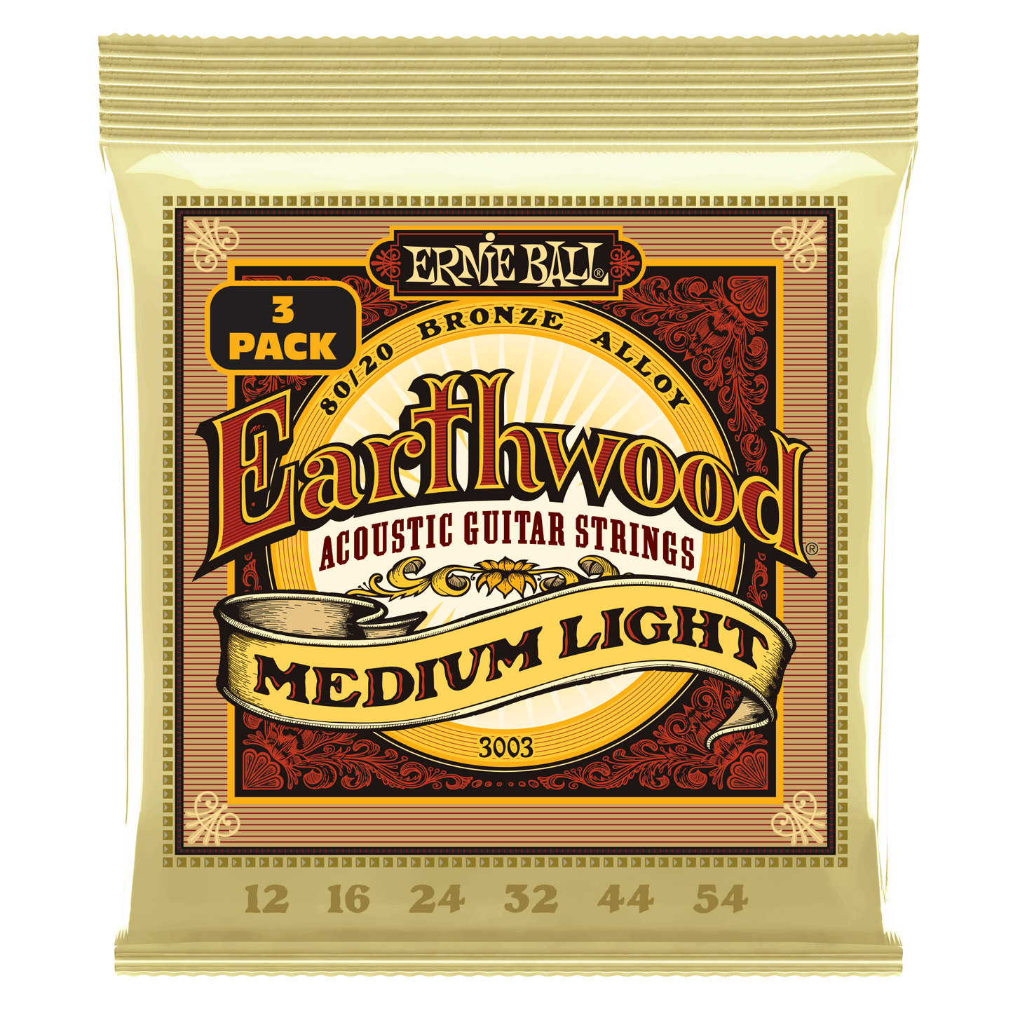 ERNIE BALL Earthwood 3003 Bronze – Pack de 3 jeux de cordes guitare acoustique Medium Light 12-16-24w-32-44-54
