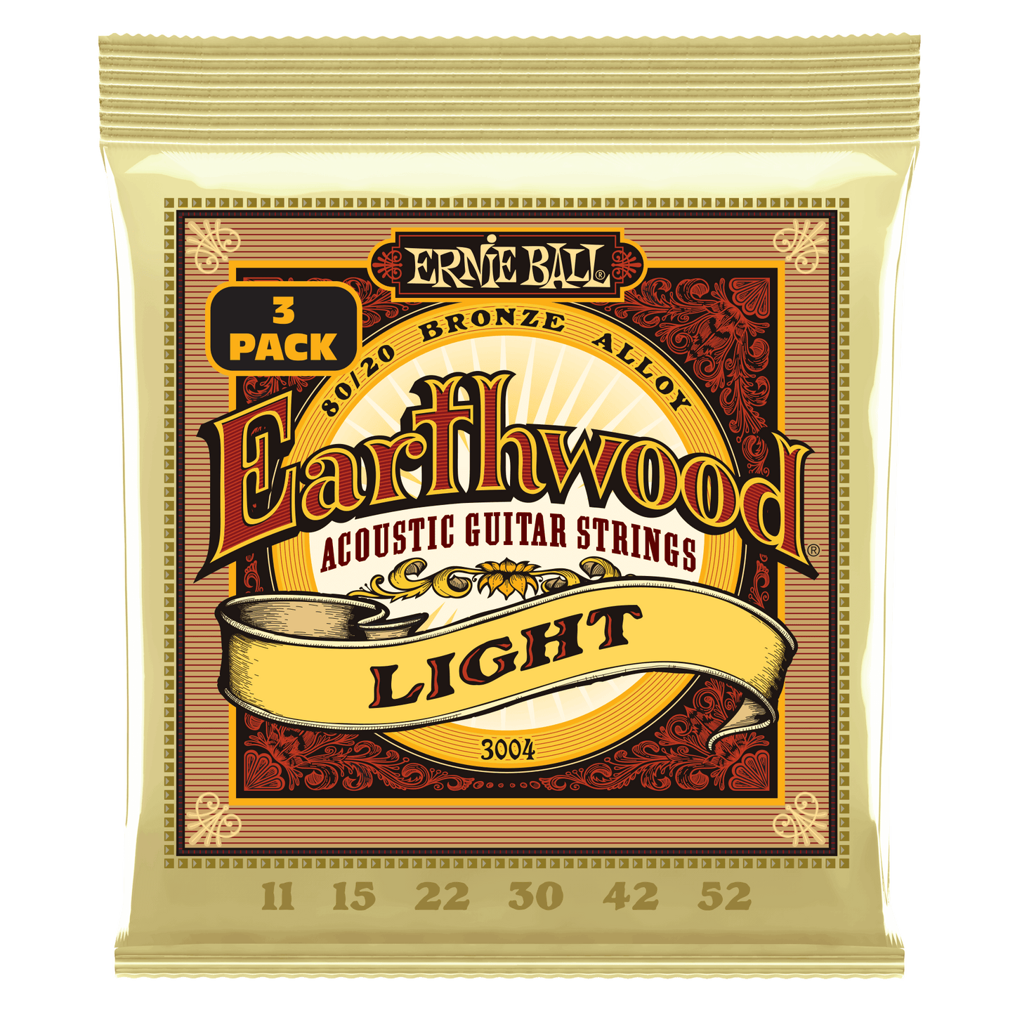 ERNIE BALL Earthwood 3004 – Pack de 3 jeux de cordes guitare acoustique bronze Light 11-15-22w-30-42-52