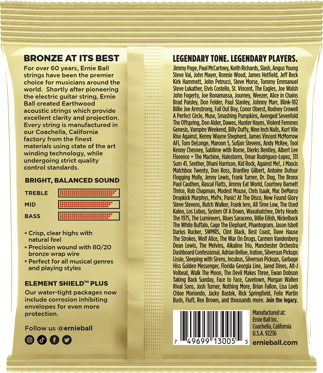 ERNIE BALL Earthwood 3005 Custom Medium 12,5-56 Bronze – Pack de 3 jeux de cordes guitare acoustique