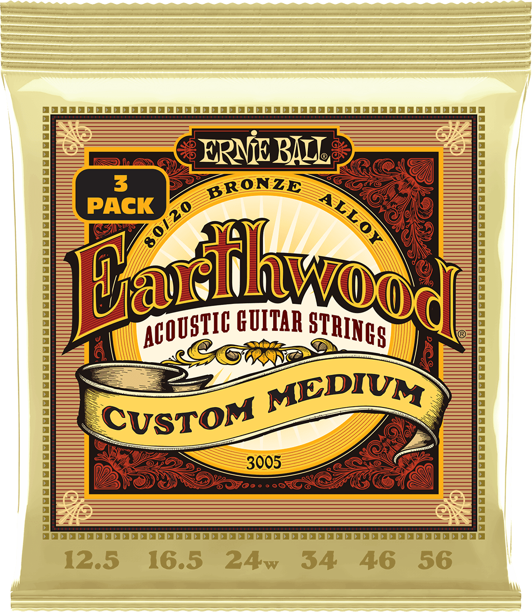 ERNIE BALL Earthwood 3005 Custom Medium 12,5-56 Bronze – Pack de 3 jeux de cordes guitare acoustique