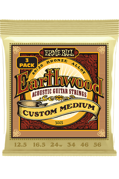 ERNIE BALL Earthwood 3005 Custom Medium 12,5-56 Bronze – Pack de 3 jeux de cordes guitare acoustique