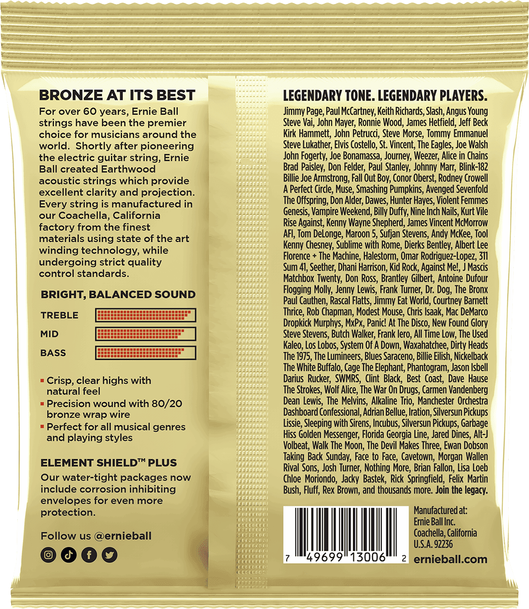 ERNIE BALL Earthwood 3006 Extra Light 10-50 – Pack de 3 jeux de cordes guitare acoustique bronze