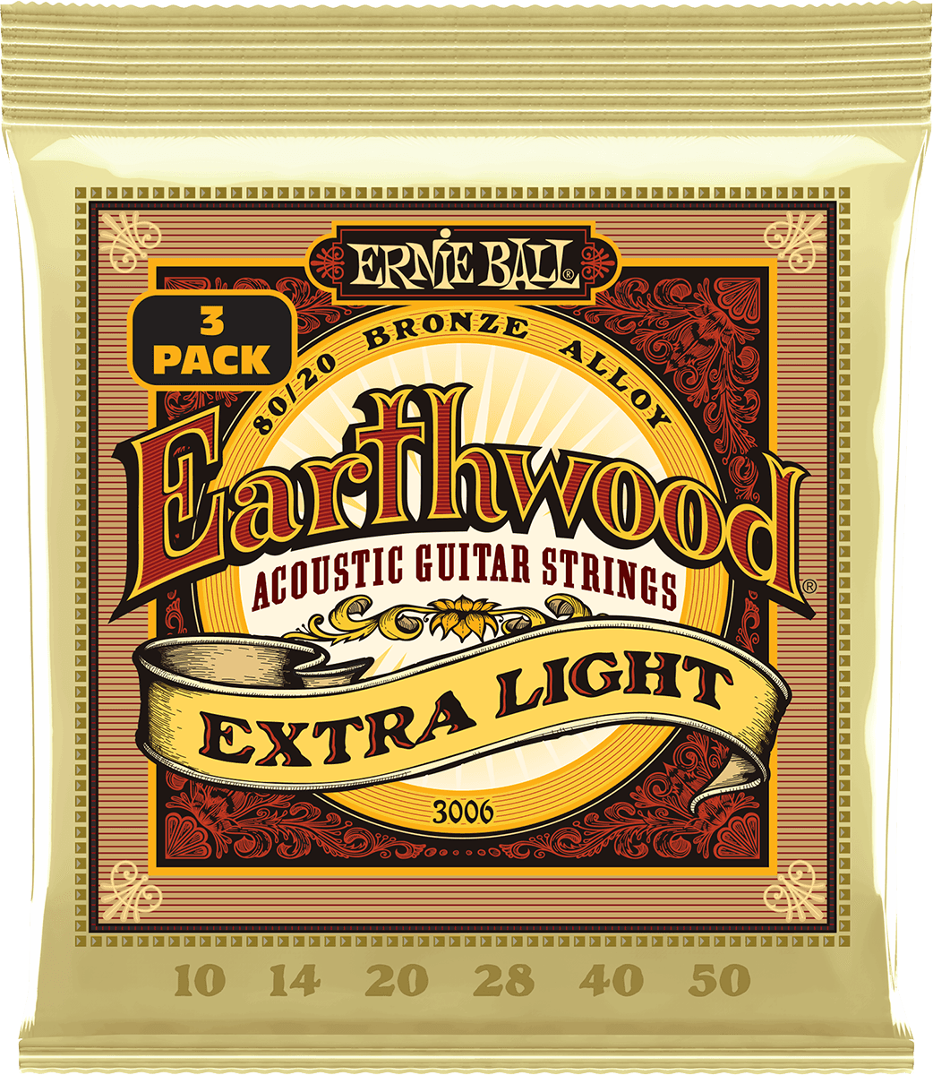 ERNIE BALL Earthwood 3006 Extra Light 10-50 – Pack de 3 jeux de cordes guitare acoustique bronze