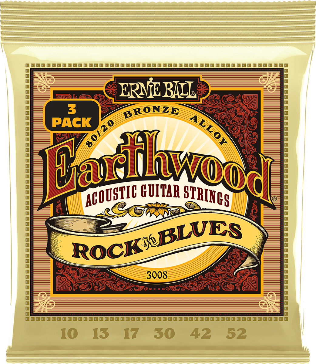 ERNIE BALL Earthwood 3008 Rock & Blues 10-52 Bronze – Pack de 3 jeux de cordes guitare acoustique