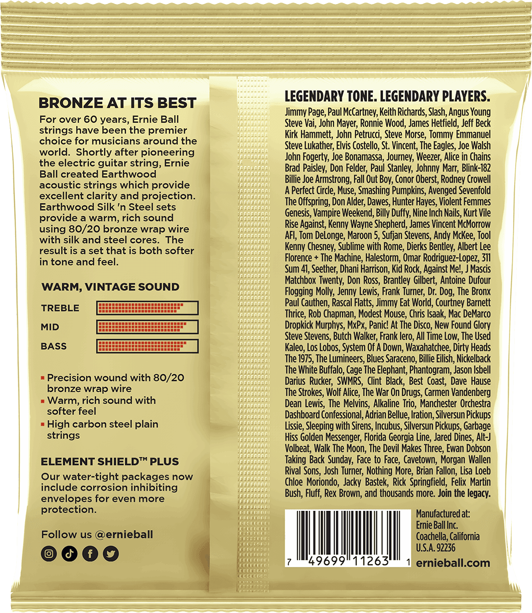 ERNIE BALL Earthwood 3047 Silk & Steel Extra Soft 10-50 – Pack de 3 jeux de cordes guitare acoustique