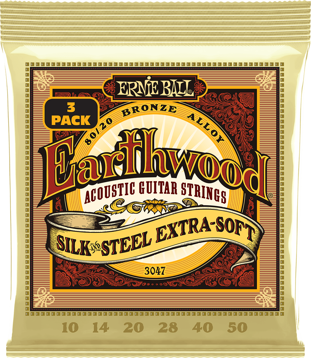 ERNIE BALL Earthwood 3047 Silk & Steel Extra Soft 10-50 – Pack de 3 jeux de cordes guitare acoustique