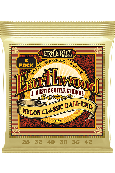 ERNIE BALL Earthwood 3069 Folk Nylon à boule 28-42 – Pack de 3 jeux de cordes guitare acoustique