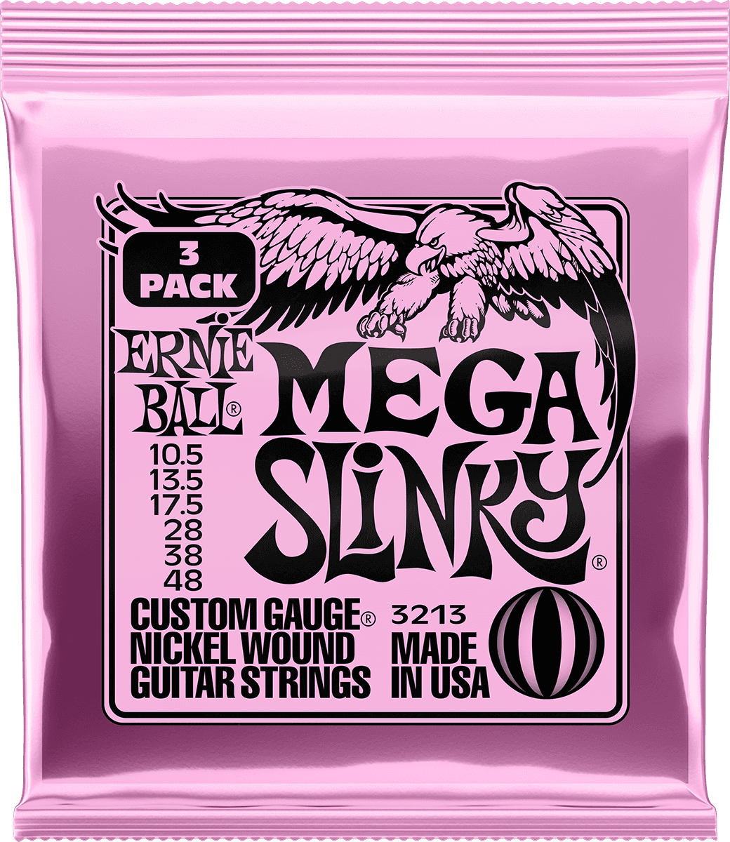 ERNIE BALL 3213 PACK DE 3 JEUX MEGA SLINKY - JEU DE CORDES GUITARE ELECTRIQUE 10.5-48