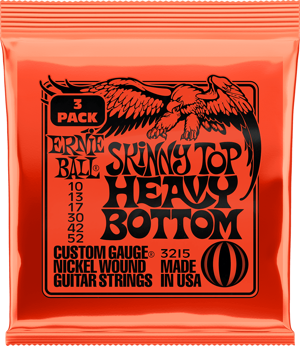 ERNIE BALL 3215 PACK DE 3 JEUX SKINNY TOP HEAVY BOTTOM - JEU DE CORDES GUITARE ELECTRIQUE 10-52