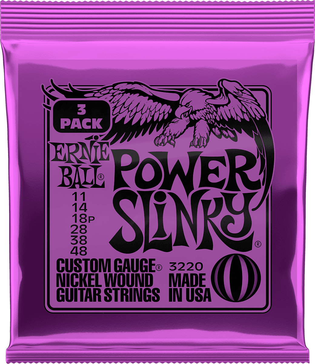 ERNIE BALL 3220 PACK DE 3 JEUX POWER SLINKY - JEU DE CORDES GUITARE ELECTRIQUE 11-48
