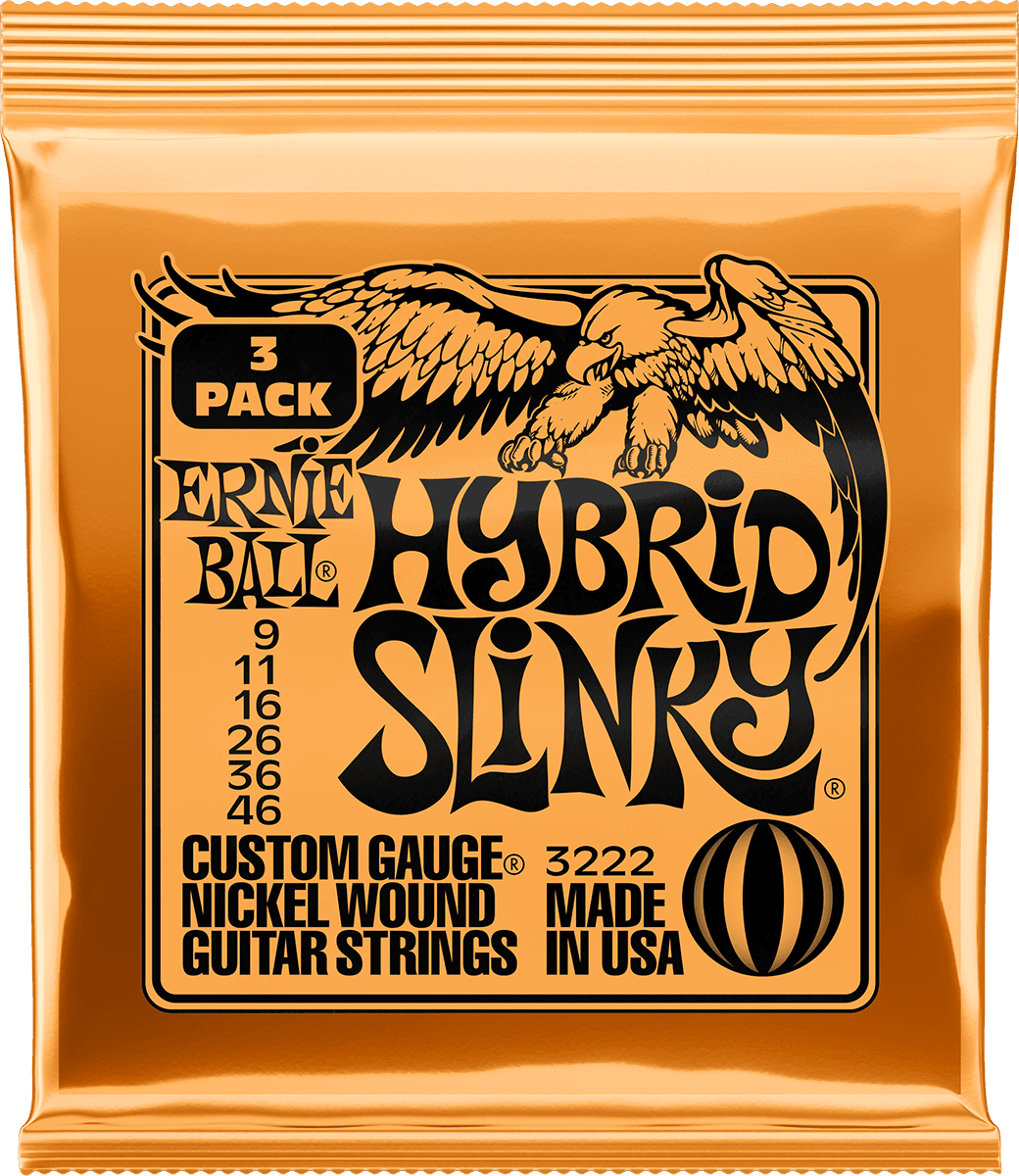 ERNIE BALL 3222 PACK DE 3 JEUX HYBRID SLINKY - JEU DE CORDES GUITARE ELECTRIQUE 9-46