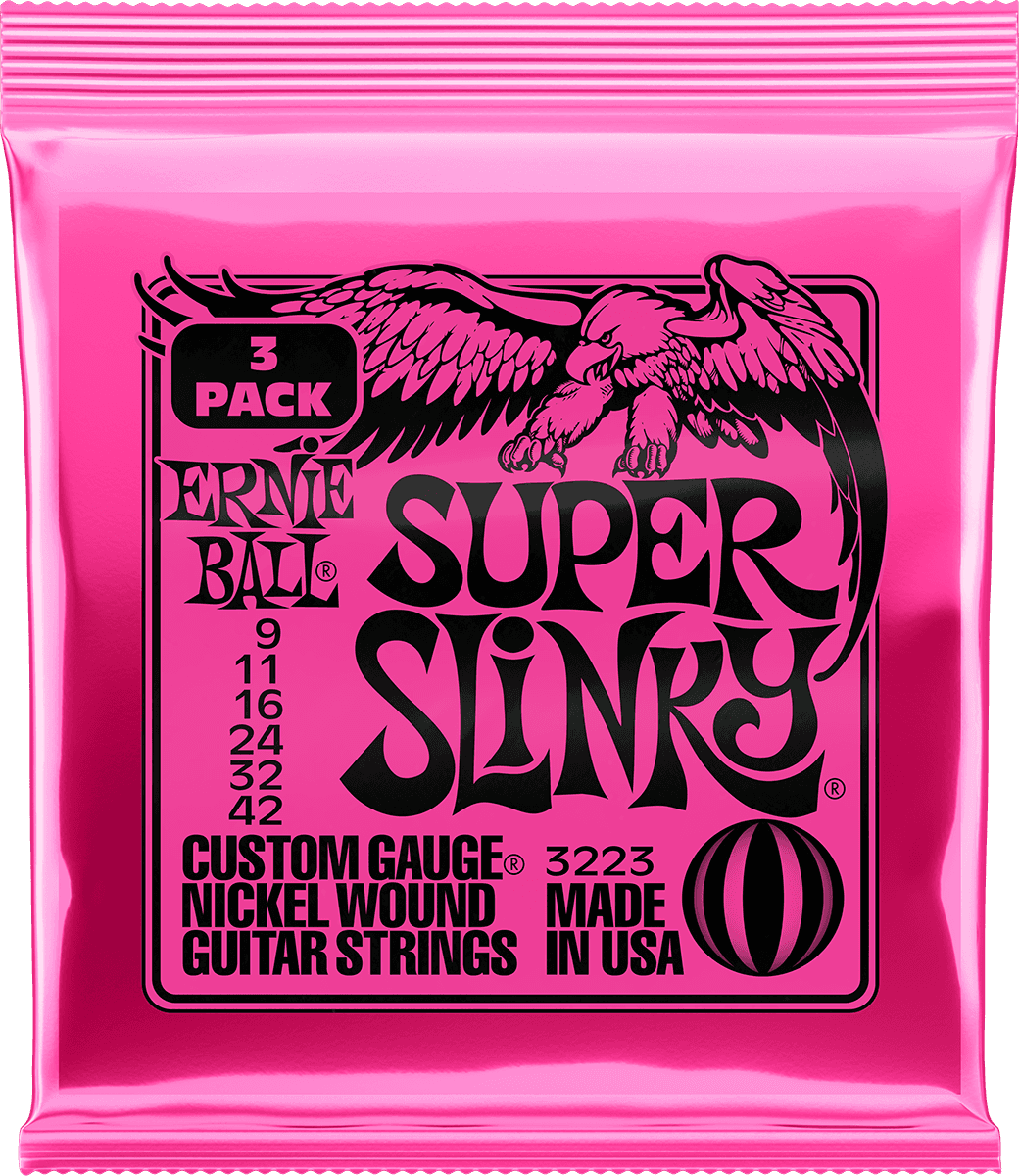 ERNIE BALL 3223 PACK DE 3 JEUX SUPER SLINKY - JEU DE CORDES GUITARE ELECTRIQUE 9-42
