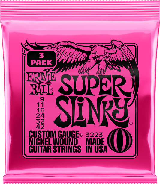 ERNIE BALL 3223 PACK DE 3 JEUX SUPER SLINKY - JEU DE CORDES GUITARE ELECTRIQUE 9-42