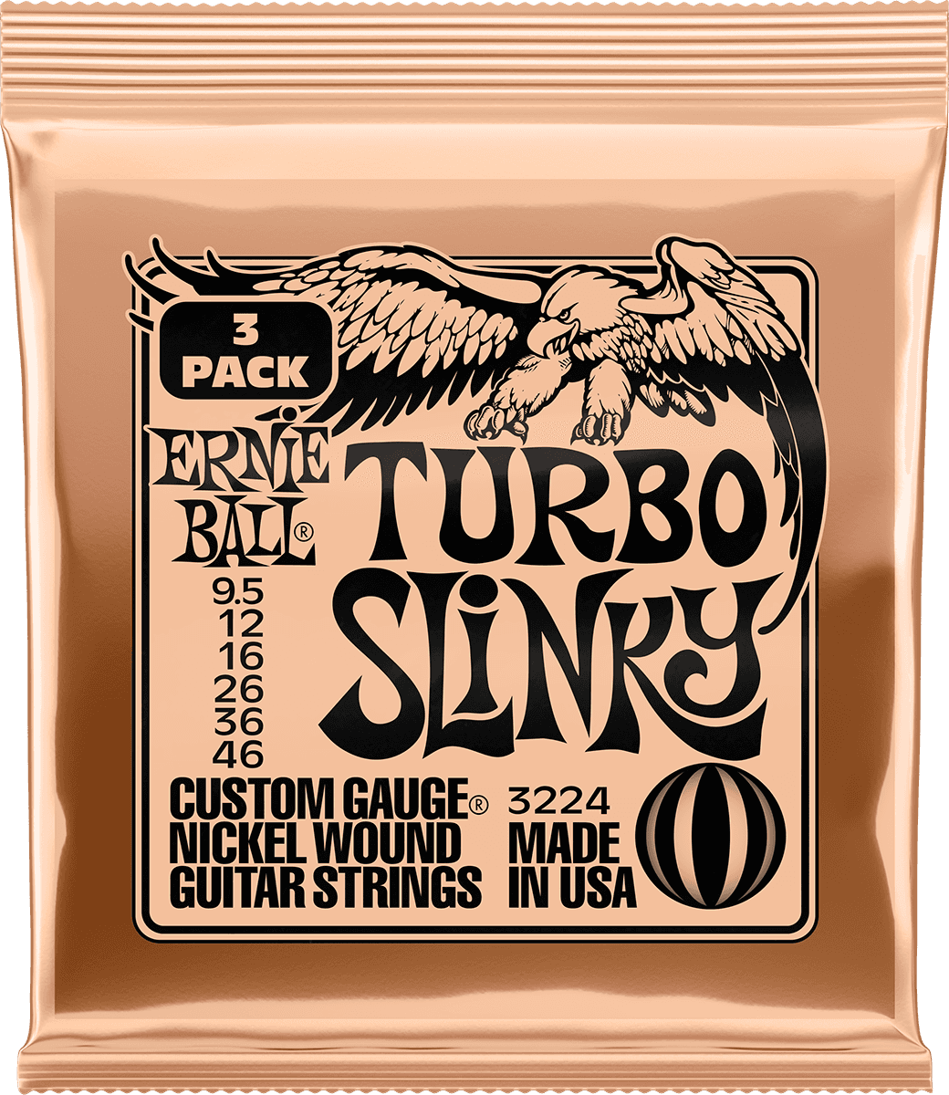 ERNIE BALL 3224 PACK DE 3 JEUX TURBO SLINKY - JEU DE CORDES GUITARE ELECTRIQUE 9.5 - 46