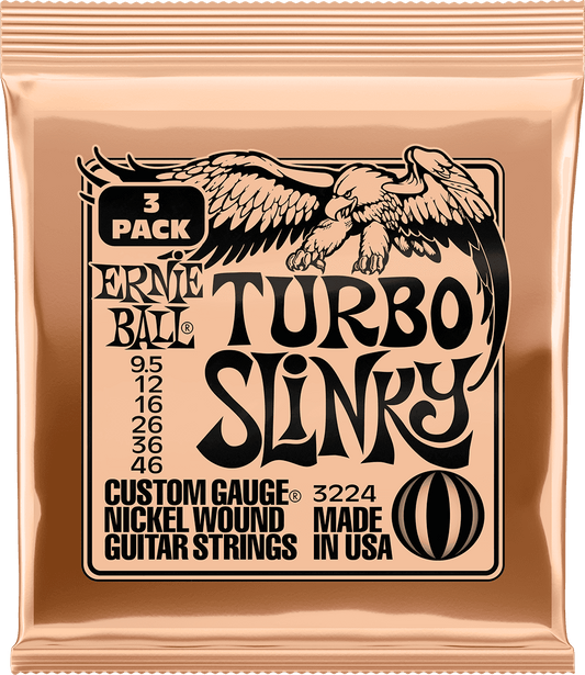 ERNIE BALL 3224 PACK DE 3 JEUX TURBO SLINKY - JEU DE CORDES GUITARE ELECTRIQUE 9.5 - 46