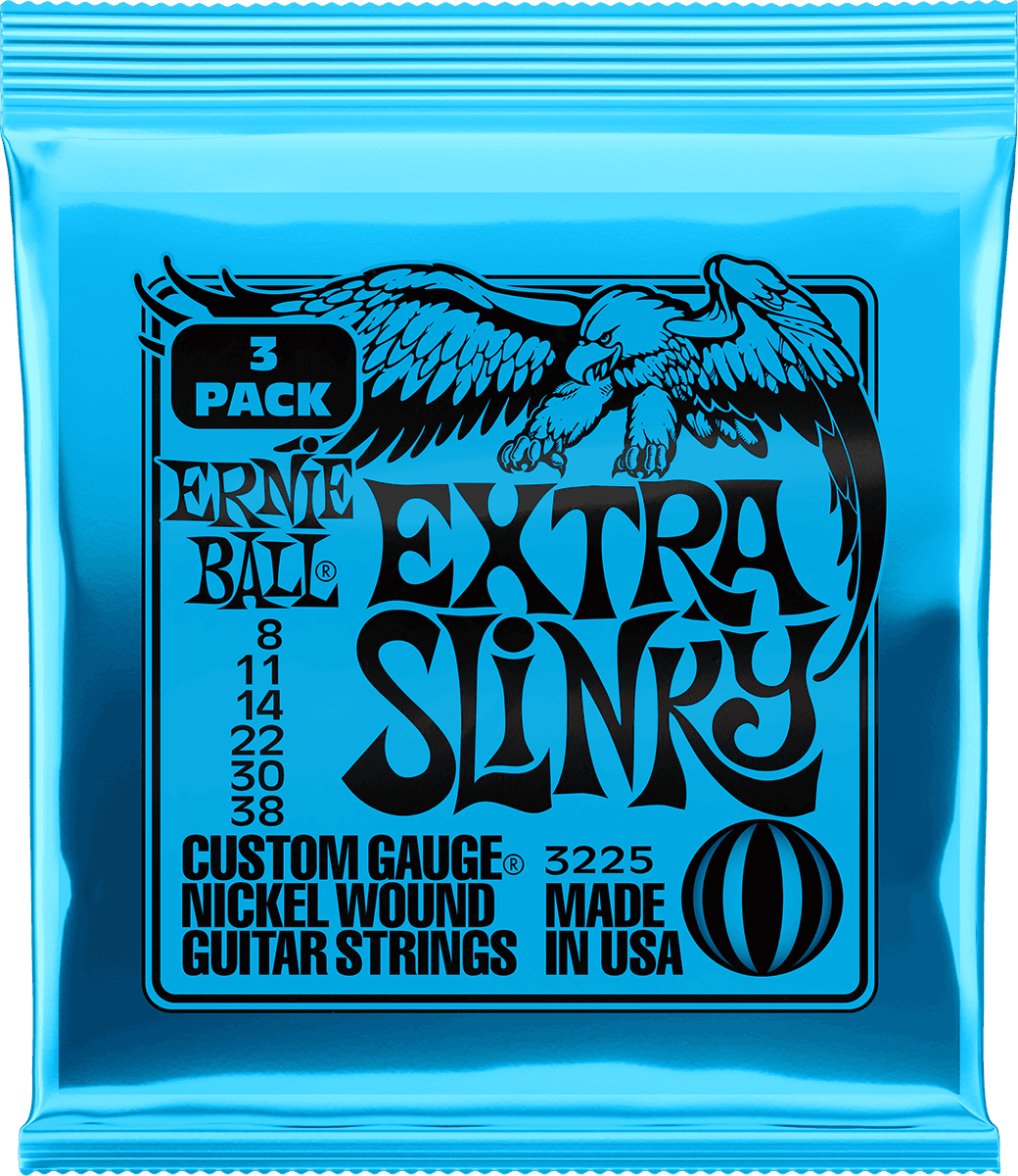 ERNIE BALL 3225 PACK DE 3 JEUX EXTRA SLINKY - JEU DE CORDES GUITARE ELECTRIQUE 08-38