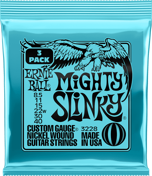 ERNIE BALL 3228 PACK DE 3 JEUX MIGHTY SLINKY - JEU DE CORDES GUITARE ELECTRIQUE 8.5 - 40