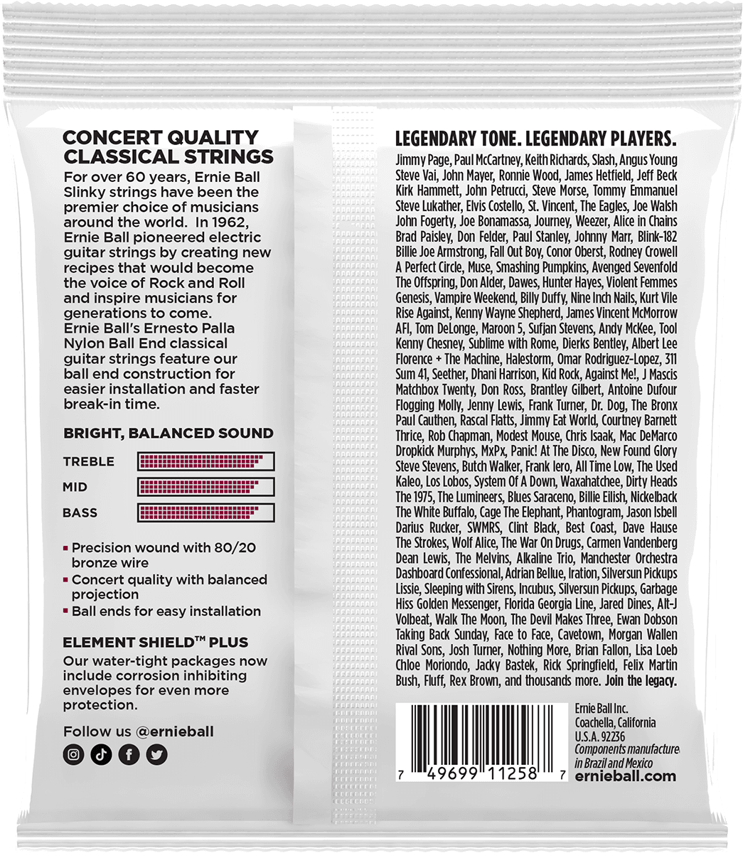 ERNIE BALL 3409 Nylon noir – métal doré à boule – Pack de 3 jeux de cordes guitare classique