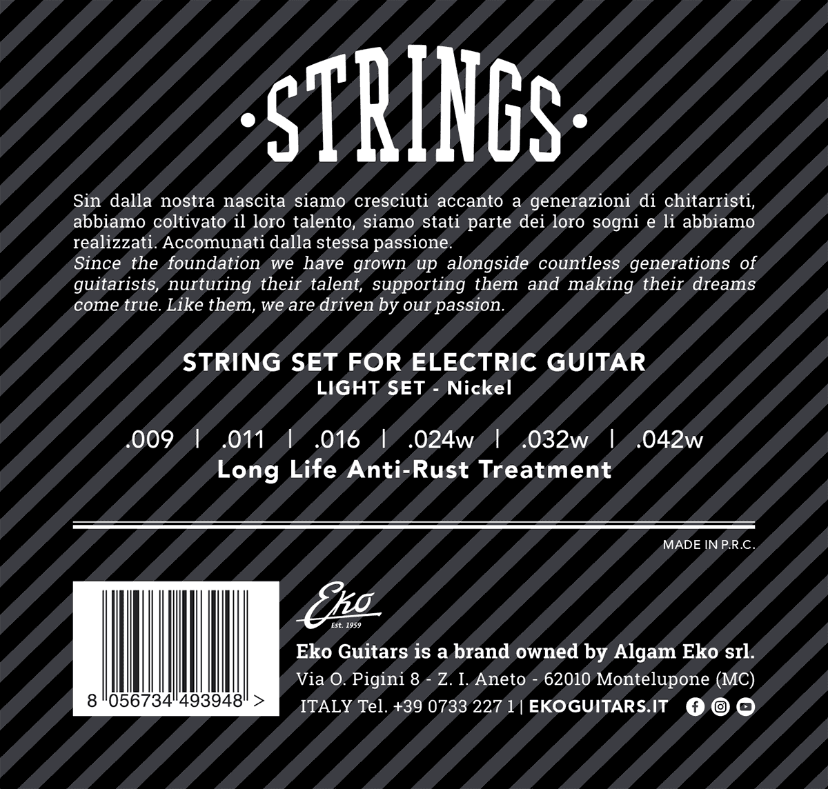 JEU DE CORDES GUITARE ELECTRIQUE EXTRA LIGHT 9-42 EKO EL0942XL