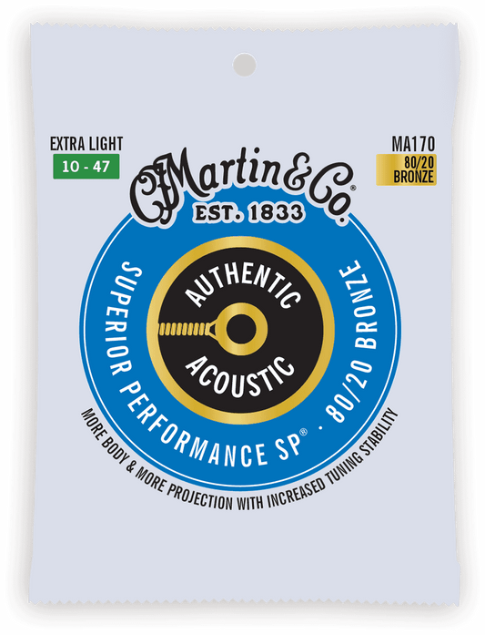 JEU DE CORDES GUITARE ACOUSTIQUE MARTIN AUTHENTIC SP EXTRA LIGHT MA170