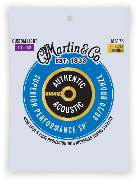 JEU DE CORDES GUITARE ACOUSTIQUE MARTIN AUTHENTIC SP CUSTOM LIGHT MA175