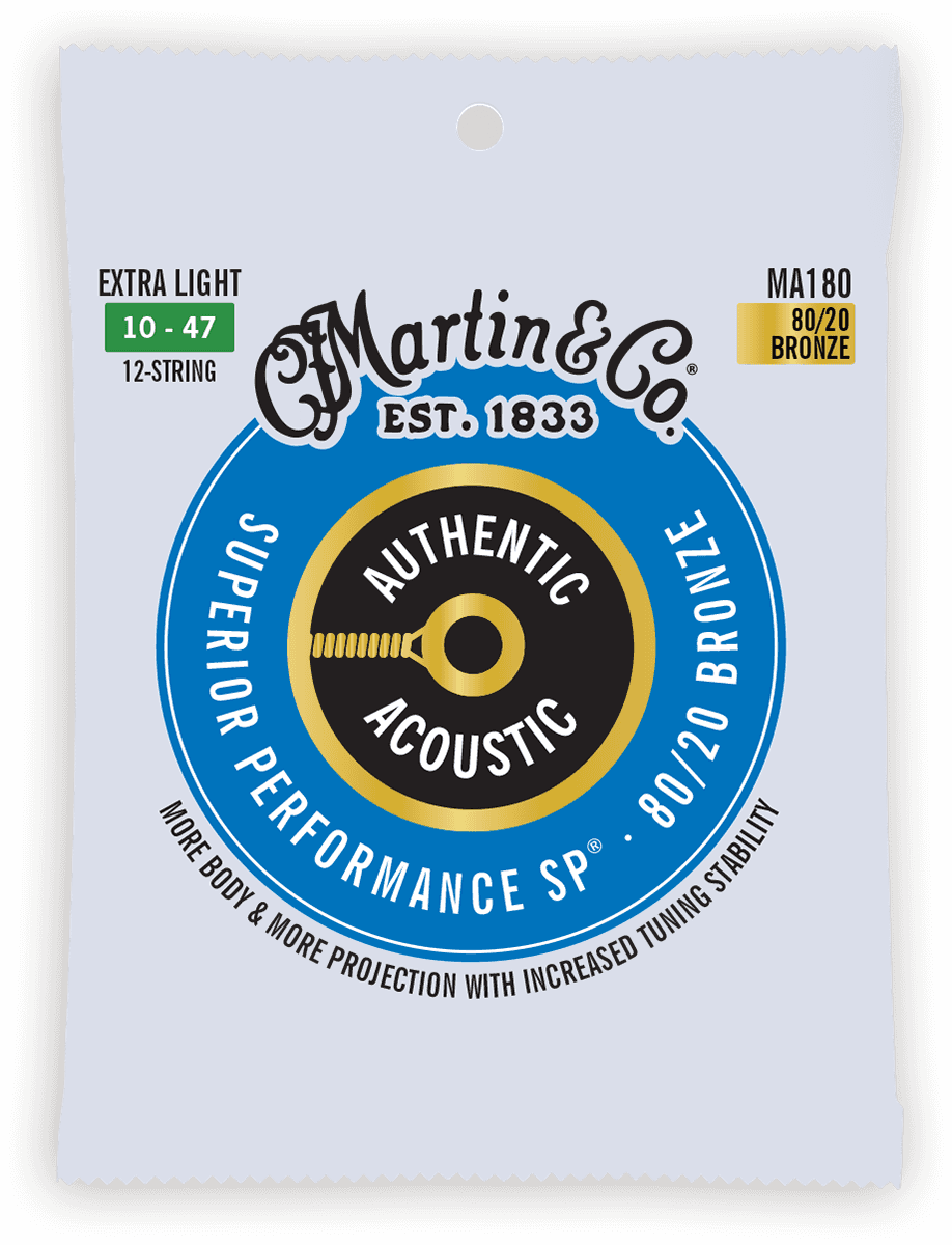 JEU DE CORDES GUITARE ACOUSTIQUE 12 CORDES MARTIN AUTHENTIC SP EXTRA LIGHT MA180