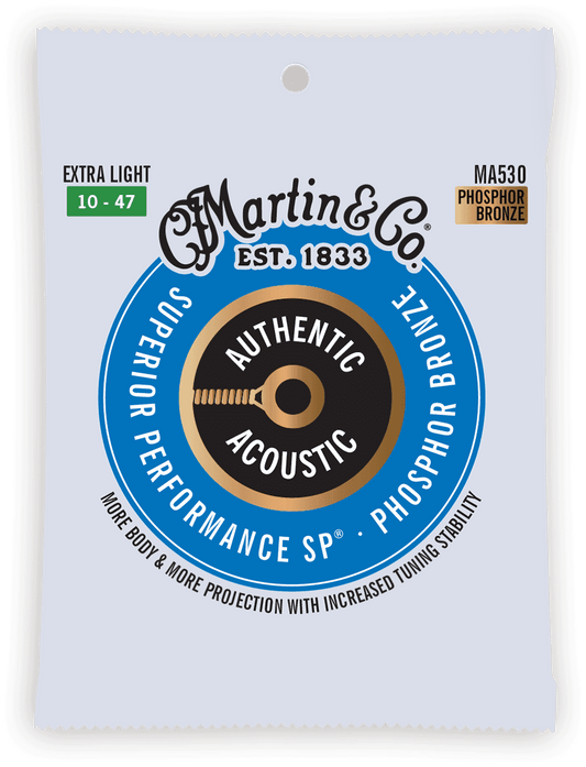 JEU CORDES GUITARE ACOUSTIQUE MARTIN AUTHENTIC SP PHOSPHORE BRONZE 10-47 MA530