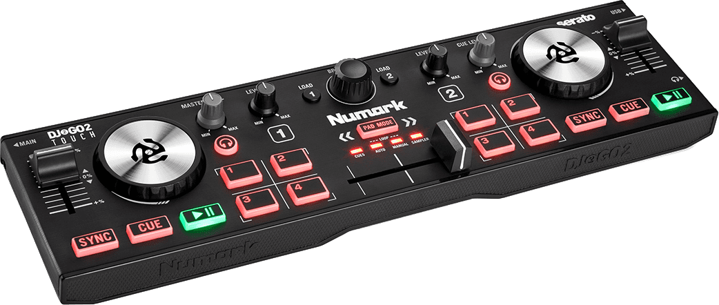 Numark DJ2GO2 Touch – Contrôleur DJ 2 voies ultra compact avec carte son