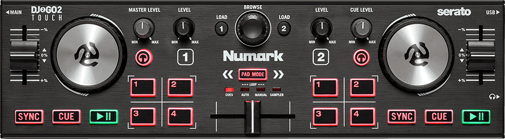 Numark DJ2GO2 Touch – Contrôleur DJ 2 voies ultra compact avec carte son