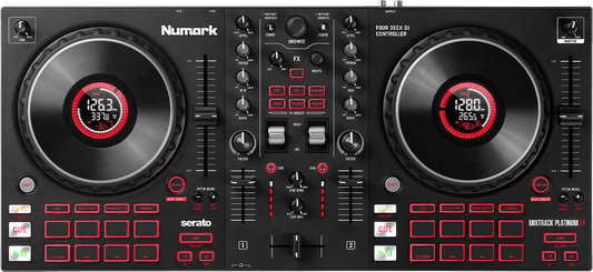Numark Mixtrack Platinum FX – Contrôleur DJ 4 voies avec carte son, 16 pads et écrans intégrés