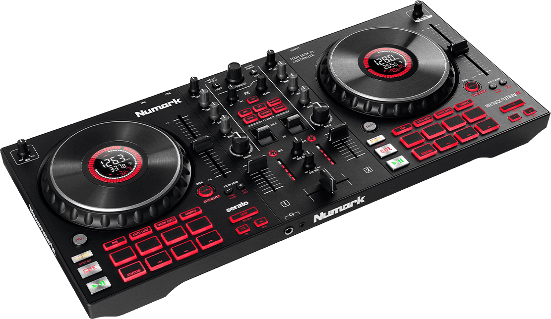 Numark Mixtrack Platinum FX – Contrôleur DJ 4 voies avec carte son, 16 pads et écrans intégrés