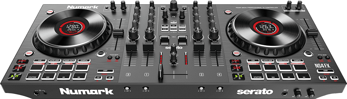 Numark NS4FX – Contrôleur DJ 4 voies avec carte son et écrans