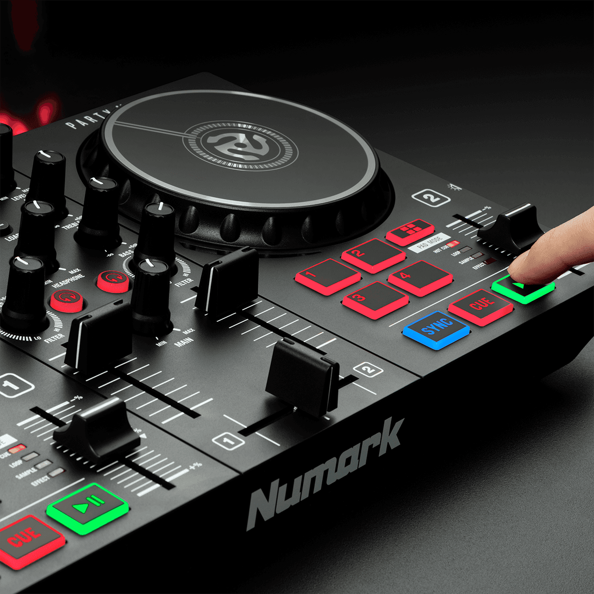 Numark Party Mix 2 – Contrôleur DJ 2 voies avec carte son, 8 pads et jeux de lumières