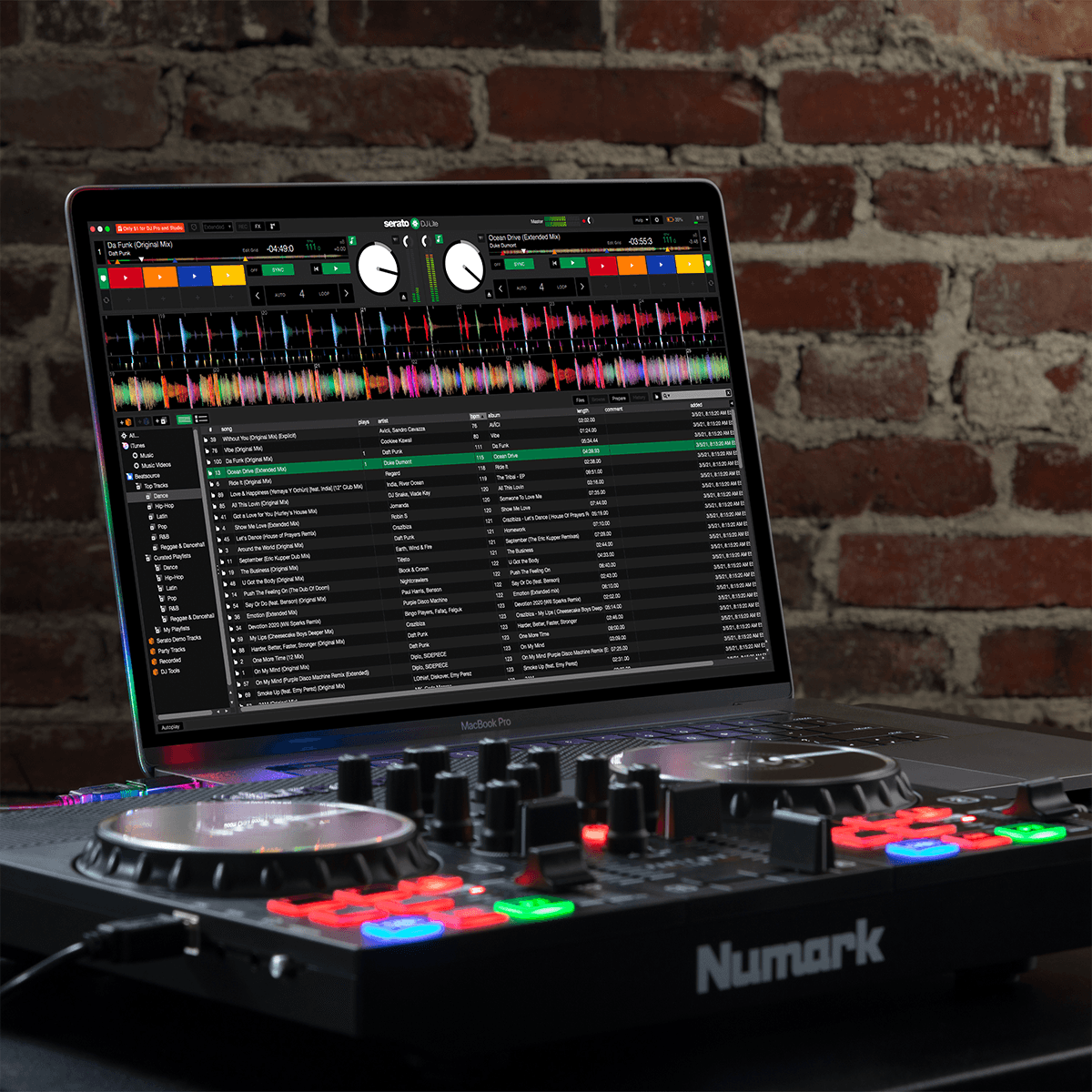 Contrôleur DJ 2 voies – 8 pads, carte son et jeux de lumières MONITOR