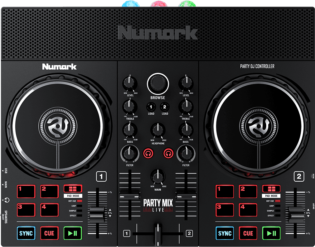 Contrôleur DJ 2 voies – 8 pads, carte son et jeux de lumières MONITOR