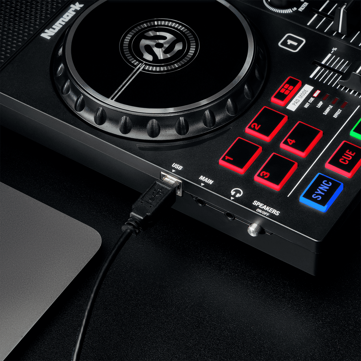 Contrôleur DJ 2 voies – 8 pads, carte son et jeux de lumières MONITOR