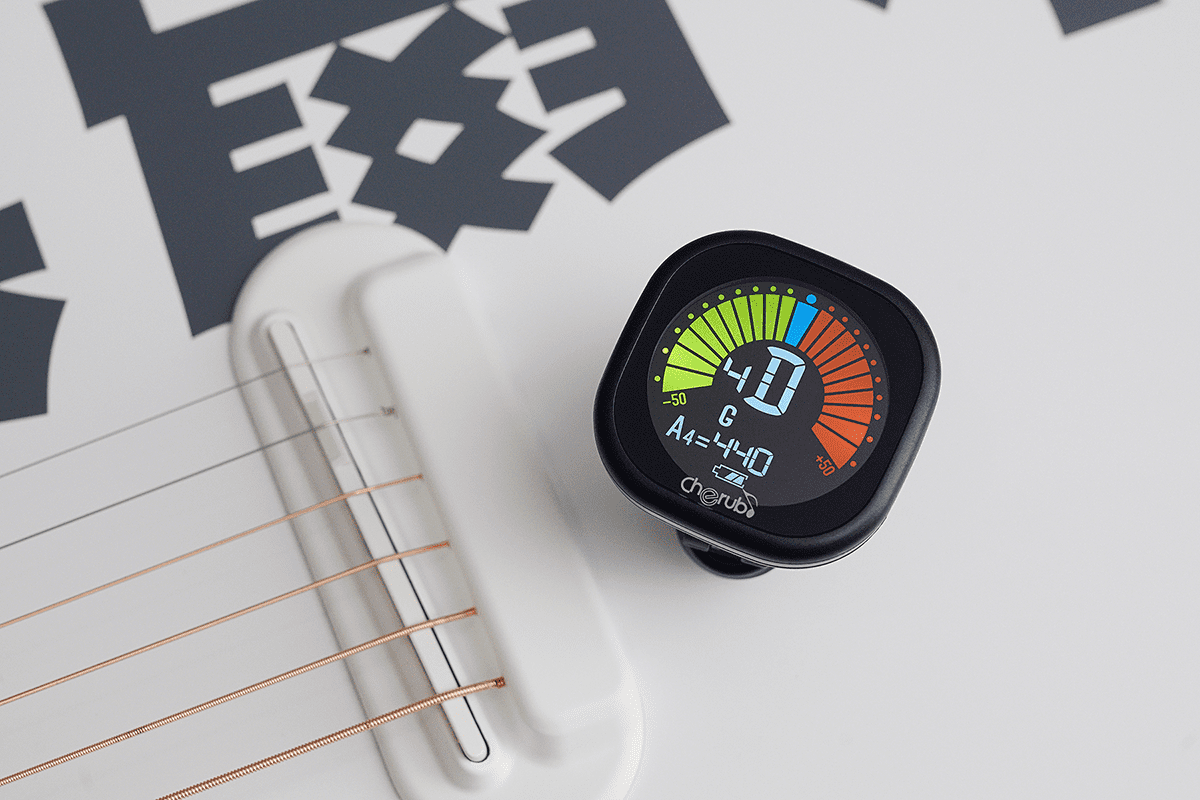 CHERUB WST-675-WH – Accordeur clip guitare écran LCD blanc avec Auto Power-Off