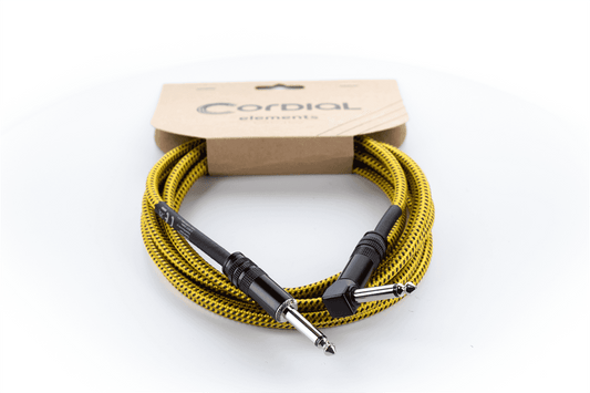 Câble instrument Cordial Série Element EI Tweed – jack coudé/droit 6,35 mm – 5 m jaune - EI5PR-TWEED-YE