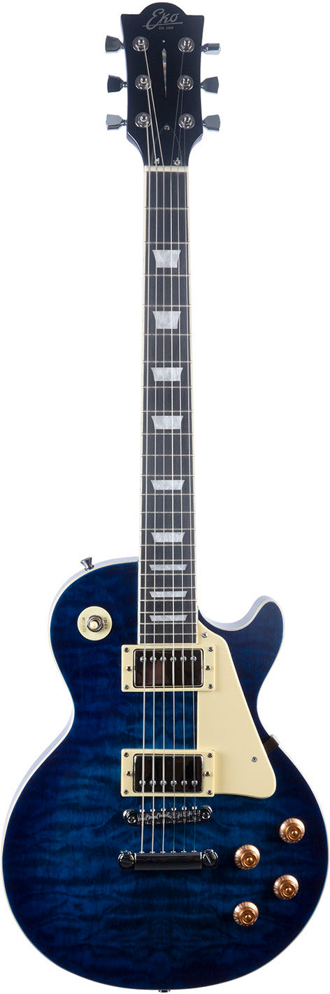 Guitare électrique type Les Paul Vintage EKO LS300-BLU – Quilted Blue