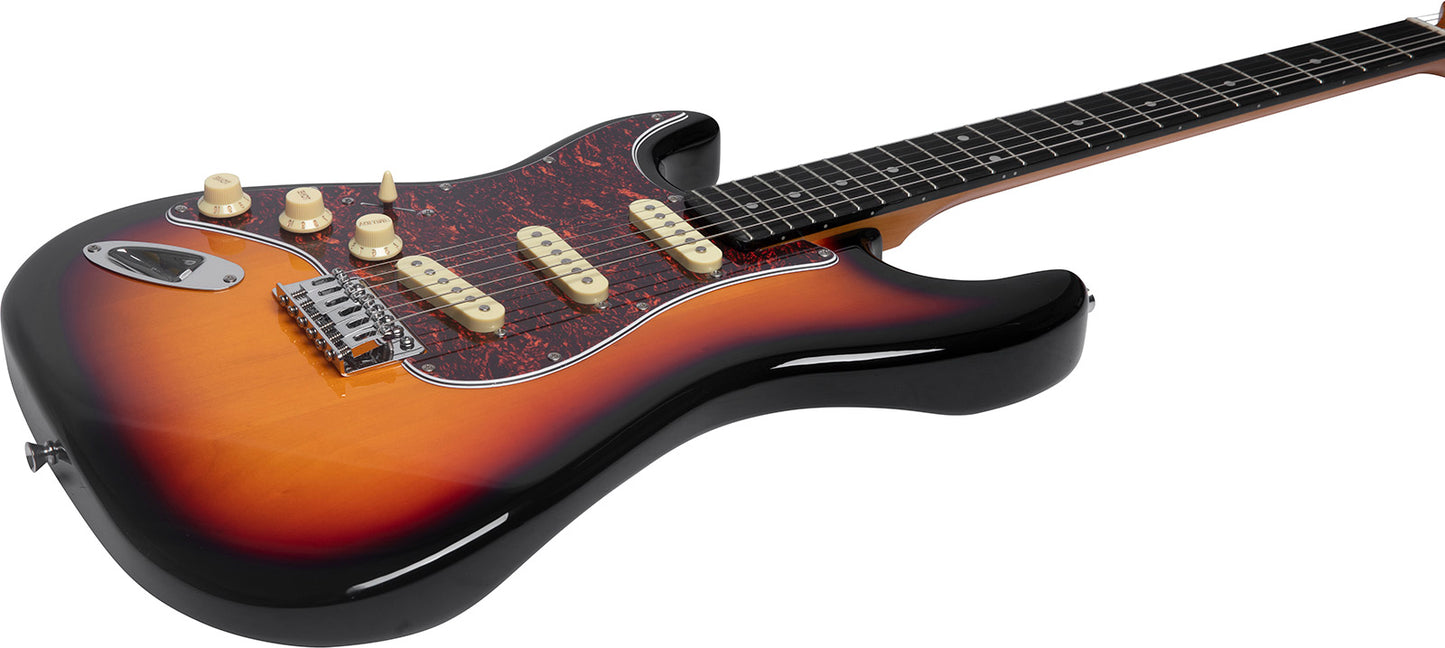 Guitare électrique gaucher Eko ST300 Gaucher Sunburst – Style strat