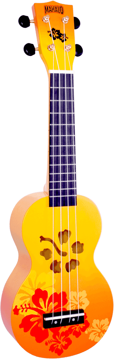 UKULELE SOPRANO Design - Finition Fleurs Hibiscus Orange Brillant MAHALO MD1HBORB