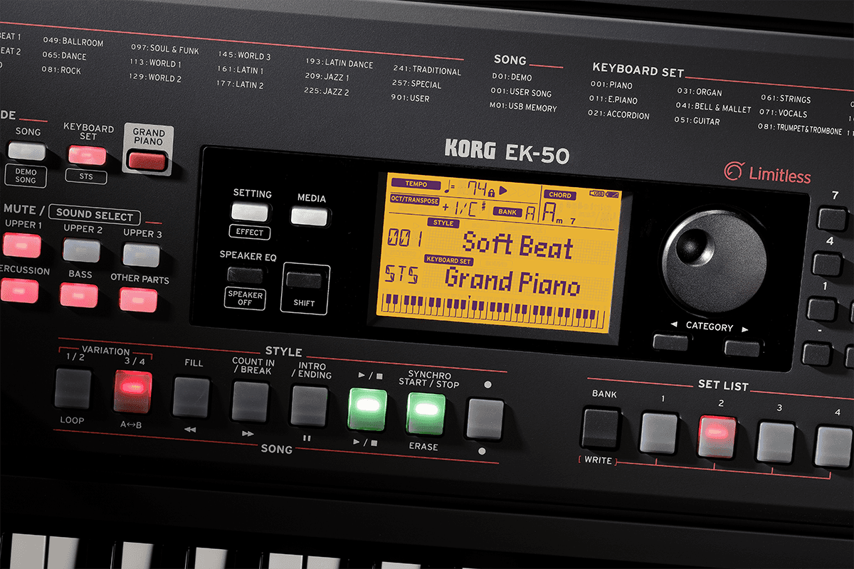 CLAVIER ARRANGEUR 61 NOTES AMPLIFIE KORG EK50 LIMITLESS