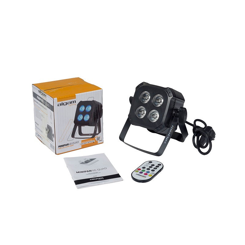 Projecteur LED Quad – Par LED 4 × 6 W 4-en-1 Compact avec Télécommande ALGAM LIGHTING MINIPAR46-QUAD