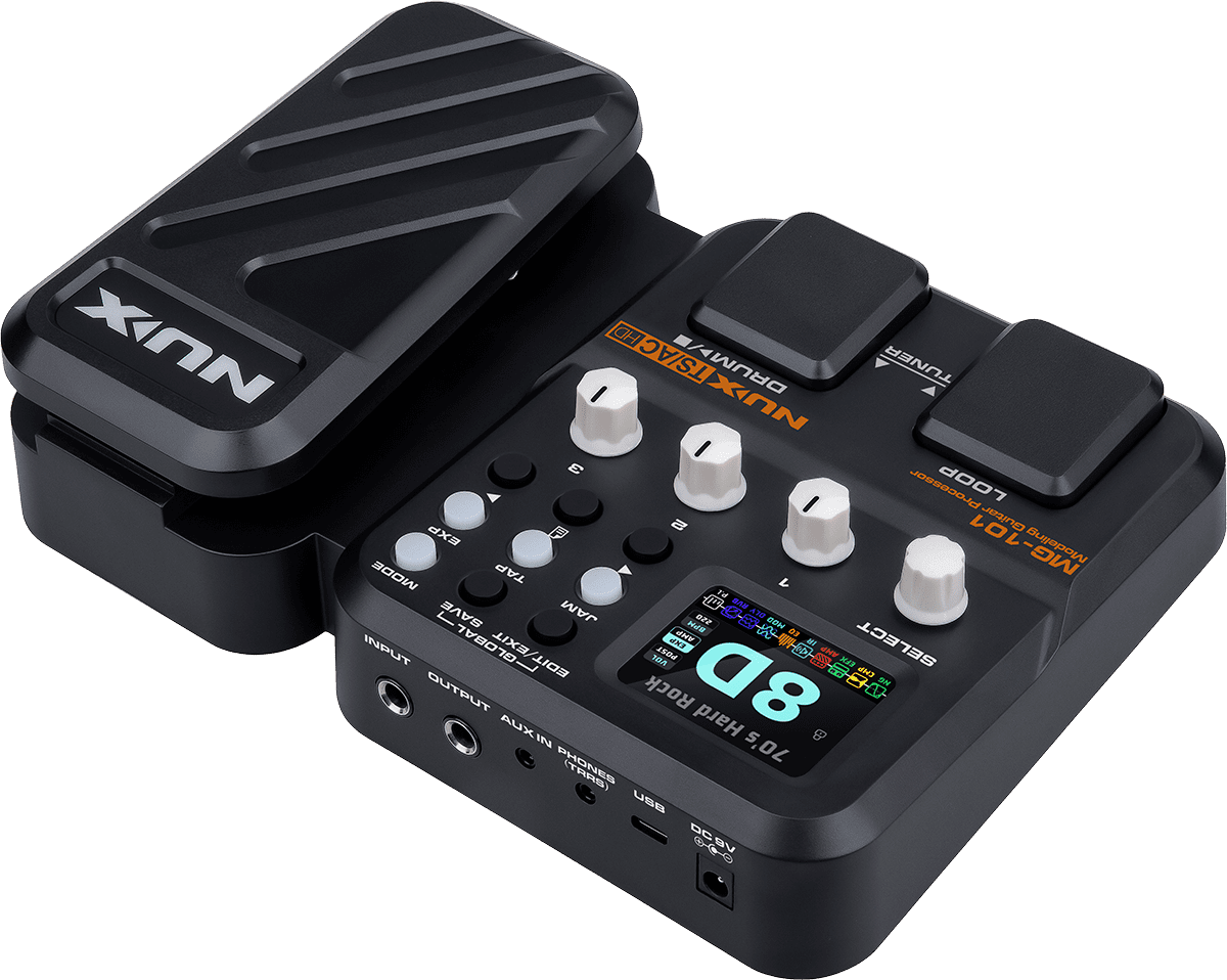 MULTI-EFFETS GUITARE COMPACT 2 SWITCHS + PEDALE D'EXPRESSION NUX MG101