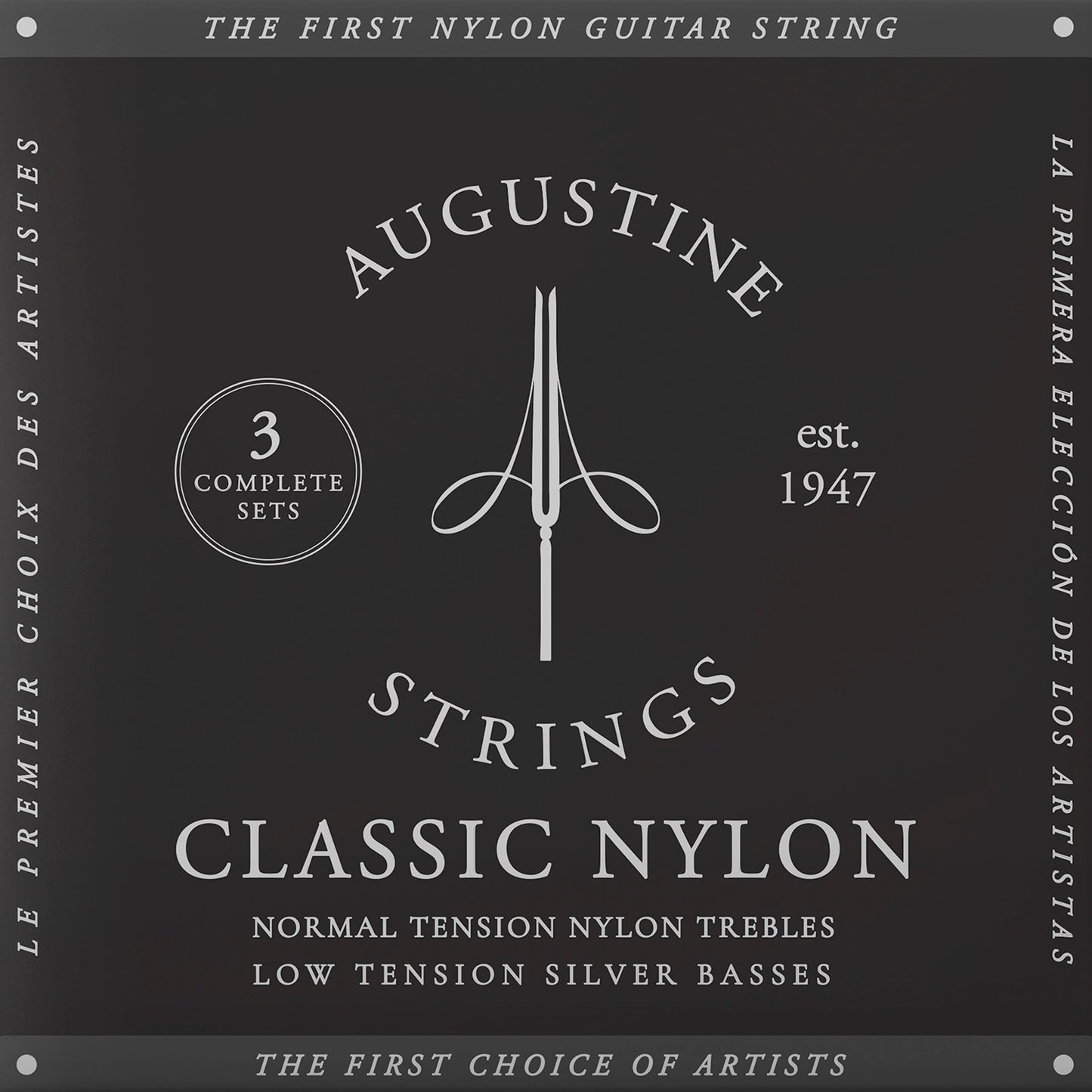Pack de 3 jeux de cordes guitare classique AUGUSTINE Classic Noir – Tirant Faible