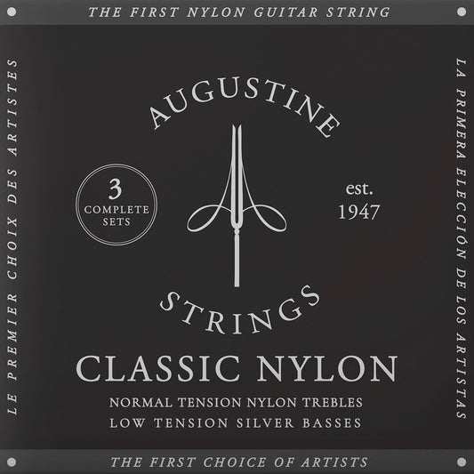 Pack de 3 jeux de cordes guitare classique AUGUSTINE Classic Noir – Tirant Faible