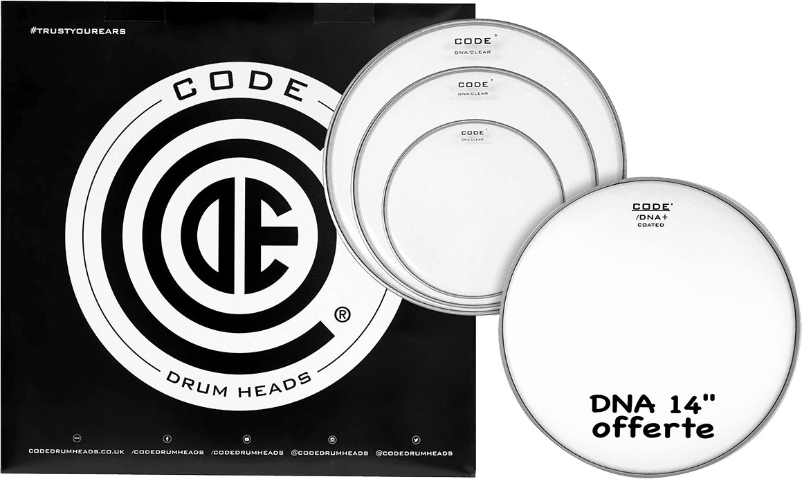 Pack Peaux de Toms Batterie DNA Sablée Fusion 10" / 12" / 14" + Peau de Caisse Claire 14" Offerte – CODE Drumheads TPDNACTDF - SOLDES