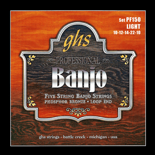 Jeu de cordes Banjo 5 cordes GHS PF150 Phosphor Bronze Light 10-12-14-22-10