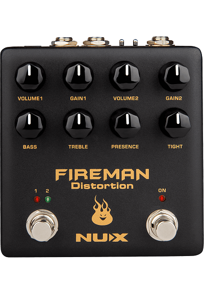 PEDALE DE DISTORTION TYPE BROWN SOUND MODERNE 2 CANAUX NUX FIREMAN
